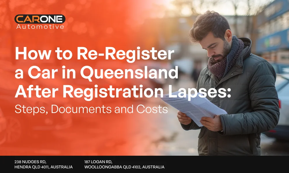 A car that has sat unregistered, been inherited or simply missed a renewal cannot go back on the road until it is properly registered again. This guide sets out the steps, documents and costs to re-register car QLD owners must follow, including what changes once a cancelled registration is involved, with official figures linked to the source. In this guide, you will learn: The re-registration steps in order When you can renew instead of re-register Safety certificate requirements Getting the car to a Brisbane roadworthy What makes up the total cost Common mistakes that cause delays How Do You Re-Register a Car in QLD After Registration Lapses? To re-register a lapsed car in Queensland you need a current safety certificate, CTP insurance, proof of identity, a completed registration application and payment of fees to Transport and Main Roads. Work through the steps in this order: Book a safety certificate inspection at an Approved Inspection Station. Arrange CTP insurance for the registration. Gather proof of identity and proof of ownership. Complete the vehicle registration application. Get the car to its inspection legally. Pay the fees and lodge everything with Transport and Main Roads. Step five is where most owners get stuck, because an unregistered car cannot simply be driven anywhere. Our guide to driving an unregistered car to a roadworthy explains the permit, tow and trailer options in detail. Read it before you book the inspection so the dates line up. The Queensland Government keeps an official index for registering and re-registering a vehicle, including the current form and the documents it asks for. You can check both on the Queensland Government's register a vehicle page before you lodge anything. Requirements can change, so confirm the list rather than relying on an old checklist. When Does Lapsed Registration Mean You Must Re-Register Rather Than Renew? If registration has only recently expired, Queensland may let you renew it; after a set period it is cancelled and the car must go through full re-registration with a new safety certificate. Registration lapsed QLD cases fall into two groups: recently expired and cancelled. According to Transport and Main Roads, a registration that stays expired for three months is automatically cancelled. Inside that window you can reinstate it by paying registration back to the original due date plus a reinstatement fee, which was $76.65 for 3, 6 or 12 months as at 1 July 2026 on the Queensland Government registration costs page. After cancellation, the car is registered again as if it were new. The table below sets out the practical difference between renewing and re-registering. Factor Renew Re-Register When it applies Rego recently expired, within the renewal window (check qld.gov.au) Rego cancelled after the renewal window Safety certificate Not usually needed Needed for most light vehicles Driving before it's done Not allowed once expired Only on a permit or transport; direct drive to the inspection under strict conditions How Online or by phone with the renewal notice Application form, documents and safety certificate (check qld.gov.au) Driving a lapsed car anywhere before registration is sorted is the part that trips people up. The details of how a permit works, what it costs and what it covers are in our guide to the unregistered vehicle permit in QLD. It also explains the direct-drive rule for getting a safety certificate. Do You Need a Safety Certificate to Re-Register a Car in QLD? Most light vehicles need a current safety certificate from an approved inspection station before re-registration, and some vehicles may also need an extra identity or defect inspection. Safety certificate for registration QLD: a certificate is required on sale, transfer and re-registration, it is issued only by Approved Inspection Stations, and it is a basic safety check rather than a comprehensive mechanical inspection, according to the Queensland Government safety certificates page. A pass does not mean the car is mechanically perfect. Long-stored cars often fail on the same few items. Tyres that have perished, brakes that have seized and wiper rubbers that have split are the usual culprits, and a car that has sat for years often needs repairs before it passes. Once you know the car needs an inspection, the next step is booking it. You can book a roadworthy certificate in Brisbane and mention that the car has been stored, so the team can allow time for any repairs. Booking first also lets you plan the permit or tow around a confirmed time. If the car has been sitting for a long time, sort out the mechanical problems before the inspection rather than at it. A mechanic in Brisbane can check the tyres, brakes, fluids and lights and carry out repairs before the inspection. That avoids paying for a failed inspection and coming back. How Do You Get an Unregistered Car to a Brisbane Roadworthy? Book the inspection first at an approved station such as the Woolloongabba workshop near Coorparoo or the Hendra workshop near Ascot, then move the car there on a permit, tow truck or trailer. A direct drive to the inspection can be done without a permit under strict conditions, but repairs and other trips need a permit or a tow or trailer. An unregistered vehicle permit covers purposes including repairs and inspection, and you apply online or at a customer service centre, as outlined on the Queensland Government's unregistered vehicle permit page. Book the inspection before arranging the permit or tow. Southside owners in Woolloongabba QLD 4102, Greenslopes QLD 4120 and Coorparoo can book roadworthy certificates in Woolloongabba for the safety certificate. Ask about drop-off and pick-up times and whether a loan car or shuttle is available. Northside owners in Hendra QLD 4011, Ascot QLD 4007 and Clayfield can book roadworthy certificates in Hendra in the same way. Confirm the expected pick-up time at booking, and ask whether a courtesy car or shuttle can be arranged. The table below shows off-peak drive times from nearby suburbs to each workshop. Suburb Nearest Workshop Drive Time (Off-Peak) Greenslopes Woolloongabba 5-8 min Coorparoo Woolloongabba 5-8 min Ascot Hendra 4-6 min Clayfield Hendra 4-7 min Hamilton Hendra 4-6 min Customer reviews are a quick way to judge a workshop before you commit a stored car to it. For drivers in Woolloongabba, Coorparoo and Greenslopes, the Woolloongabba workshop on Google Maps shows directions, photos and reviews in one place. Spend a minute reading the recent ones. Northside drivers can run the same check before booking. For drivers in Hendra, Ascot and Clayfield, the Hendra workshop on Google Maps lists the location, photos and reviews from local customers. Look for comments about clear explanations. How Much Does It Cost to Re-Register a Car in QLD? Total cost combines the safety certificate, any repairs needed to pass, CTP insurance and Queensland Government registration fees, which vary with vehicle type and registration period. Re-registration cost QLD owners face depends mostly on the car and the term chosen. As at 1 October 2026, the Queensland Government's guide for a 4-cylinder private car on a 12-month term lists registration at $385.45, a traffic improvement fee of $67.25 and CTP of $411.80 to $427.80. Other vehicle types and shorter terms cost differently, so use the government's registration quote tool for your car. The table below shows typical Brisbane costs for the parts of re-registering, with government fees excluded. Cost Item Typical Brisbane Amount (2026) Notes Safety certificate (standard car) $90-$150 Excludes repairs Repairs to pass $0-$1,000+ Tyres, brakes and wipers are common on stored cars Tow to the inspection (if needed) $120-$250 Short metro tow Registration and CTP Set by the Queensland Government Check the current fees on qld.gov.au The safety certificate is the line you control most directly, because repairs are the part that varies. Our guide to how much a roadworthy costs in QLD explains what the certificate costs and what pushes the total up. Add it to the registration and CTP figures to see the full cost. What Mistakes Delay Re-Registering a Car in QLD? Common delays come from an expired safety certificate, mismatched VIN or engine details, missing proof of identity and arriving at Transport and Main Roads without the completed application form. Avoiding these mistakes is the quickest way to re-register car QLD paperwork without a second trip. Check each item before you leave home: Expired certificate: the certificate has a time and kilometre limit. Mismatched details: the VIN and engine number on the paperwork must match the car. Missing identity: bring proof of identity and ownership. No application form: complete it before you arrive. A safety certificate is time-limited, and the Queensland Government says most certificates are valid for two months or 2,000 km, or three months or 1,000 km when issued for a licensed motor dealer, whichever limit is reached first. Our guide to how long a QLD roadworthy is valid explains how those limits work in practice. Register soon after the inspection so the certificate does not run out. A failed inspection is the other common delay. Our guide to what will fail a roadworthy in QLD lists the usual fail items, so you can fix them before the inspection. Many can be repaired on the day, which saves a second visit. Imported or modified vehicles may need extra approvals before they can be registered, so check with Transport and Main Roads first. If you are searching for how to register a car in QLD with a VIN that does not match the paperwork, resolve that before anything else. Conclusion Re-registering a lapsed car in Queensland comes down to a valid safety certificate, CTP insurance, proof of identity and the right application. Getting the inspection booked first, and moving the car legally to it, avoids most delays. For the safety certificate inspection in Woolloongabba or Hendra, book with Car One Automotive. Frequently Asked Questions Can I Re-Register a Car That Has Been Off the Road for Years? Yes, provided the vehicle meets Queensland’s requirements and passes the required safety inspection. You will also need to prove ownership. Cars stored for years may need work on tyres, brakes, fluids, lights and other safety items. What Documents Do I Need to Re-Register a Car in QLD? You will typically need proof of identity, proof of vehicle ownership, a current safety certificate and the relevant registration application form. Requirements can vary depending on your circumstances, so check the latest document list on qld.gov.au. Can I Re-Register a Car That Is Not in My Name? Generally, registration needs to be linked to the vehicle’s owner. If the car is not currently in your name, you may need to complete the ownership transfer or provide acceptable proof of ownership before registering it. Check qld.gov.au for requirements. Does a Re-Registered Car Need CTP Insurance? Yes. Compulsory Third Party (CTP) insurance is included with Queensland vehicle registration. When you re-register the vehicle, CTP cover is arranged as part of the registration process. Check qld.gov.au for current registration and insurance requirements before applying. What if the Car Fails the Safety Inspection? The inspector will identify the defects that need attention. You must repair the listed issues before the vehicle can pass. Common problems such as worn tyres, damaged wiper rubbers and faulty globes may sometimes be repaired on the day.
